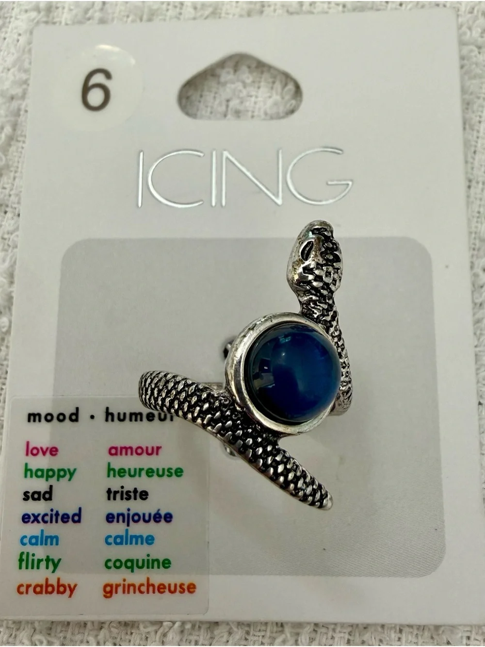 Icing Silver Snake Mood Ring with Blue Mood Stone